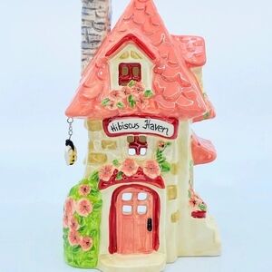 Blue Sky Clayworks "HIBISCUS HAVEN" Tea Light Candle House, Heather Goldminc,NEW